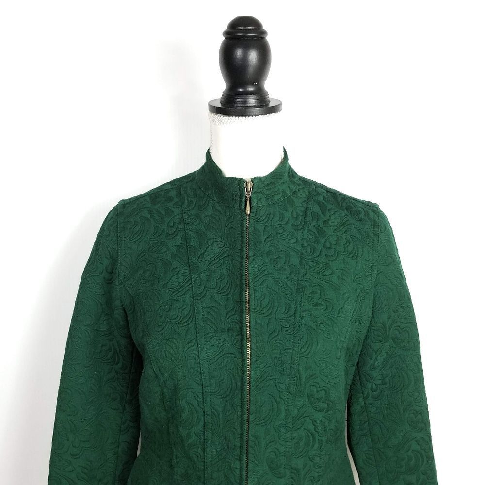 Chico's Green Jacquard Tapestry Zip Front Blazer Jacket - Picture 4 of 7